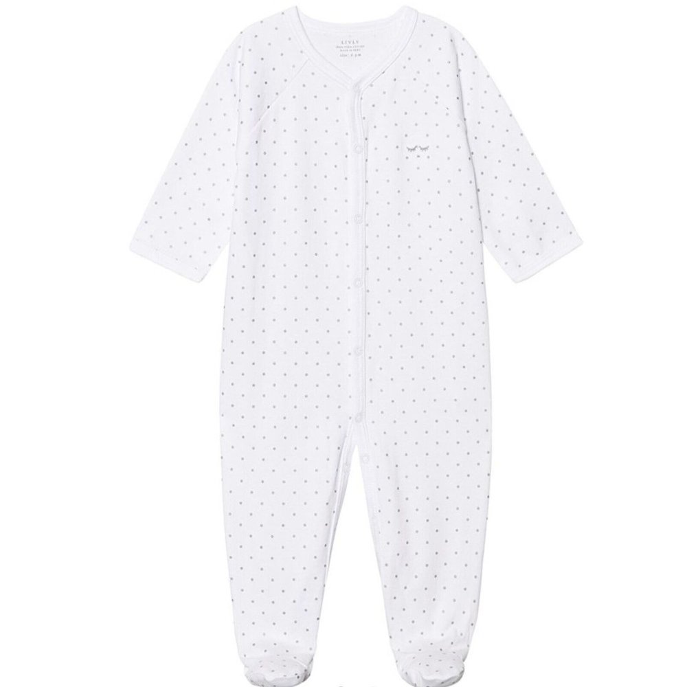 Livly Saturday Simplicity White Dotted Girls Footie 6-9m $40